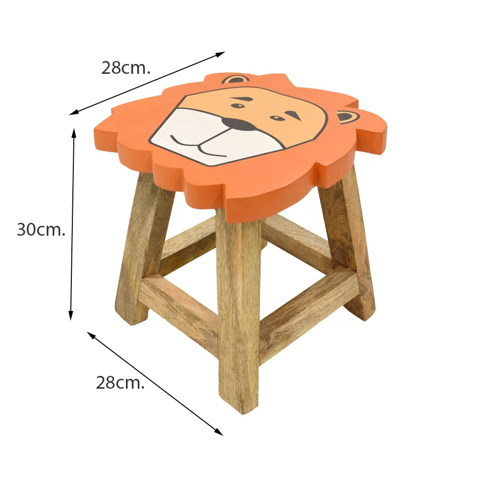 Handmade Mango Wood Orange Lion Shaped Stool N257307