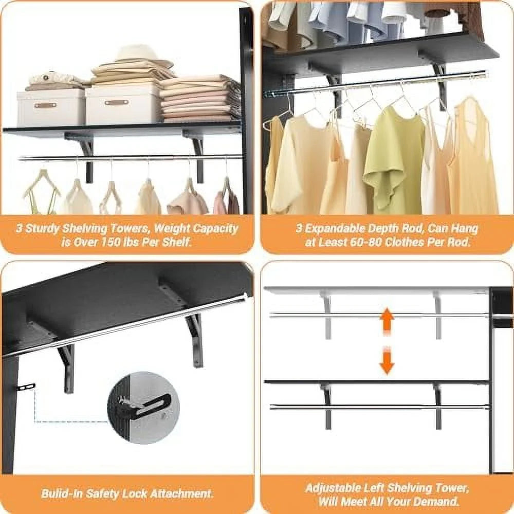 96'' 8FT Walk In Closet Organizer with 3 Shelving Towers Z787
