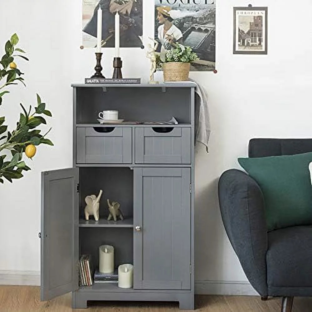 Grey Bathroom Floor Cabinet with 2 Doors and 2 Drawers I2252