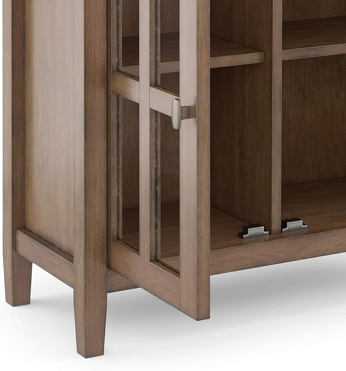 Rustic Natural Aged Brown Solid Wood Low Storage Cabinet with 2 Adjustable Shelves and Tempered Glass Door C63117