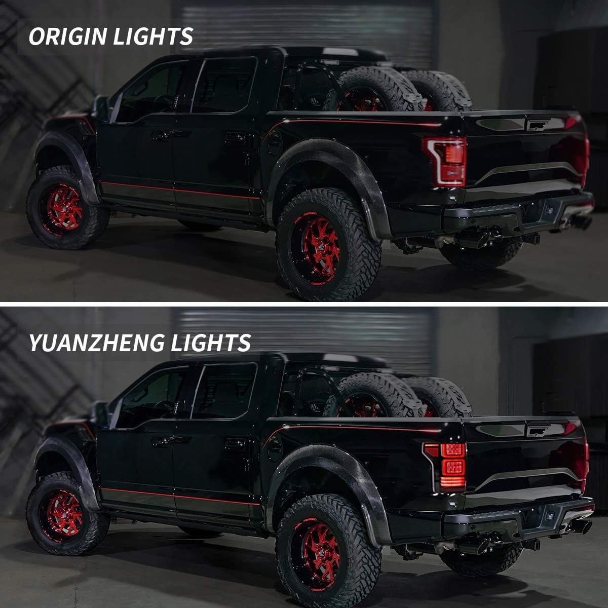 LED Projector Headlights and Clear Tail Lights with Red Turn Signal Lights for Ford F150 2018 2019 2020 F58213