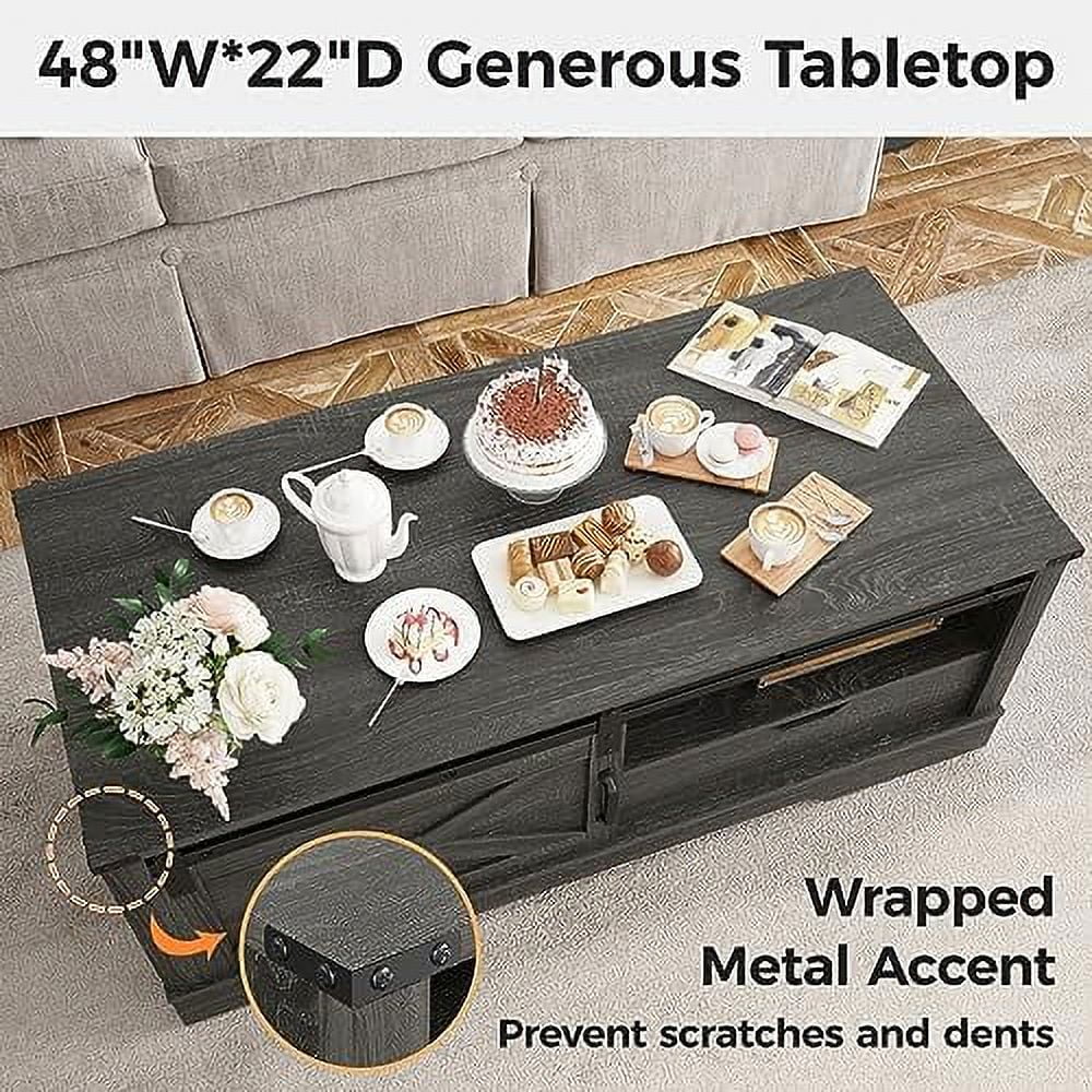 Dark Grey 48'' Rustic Coffee Table with Sliding Barn Door F732