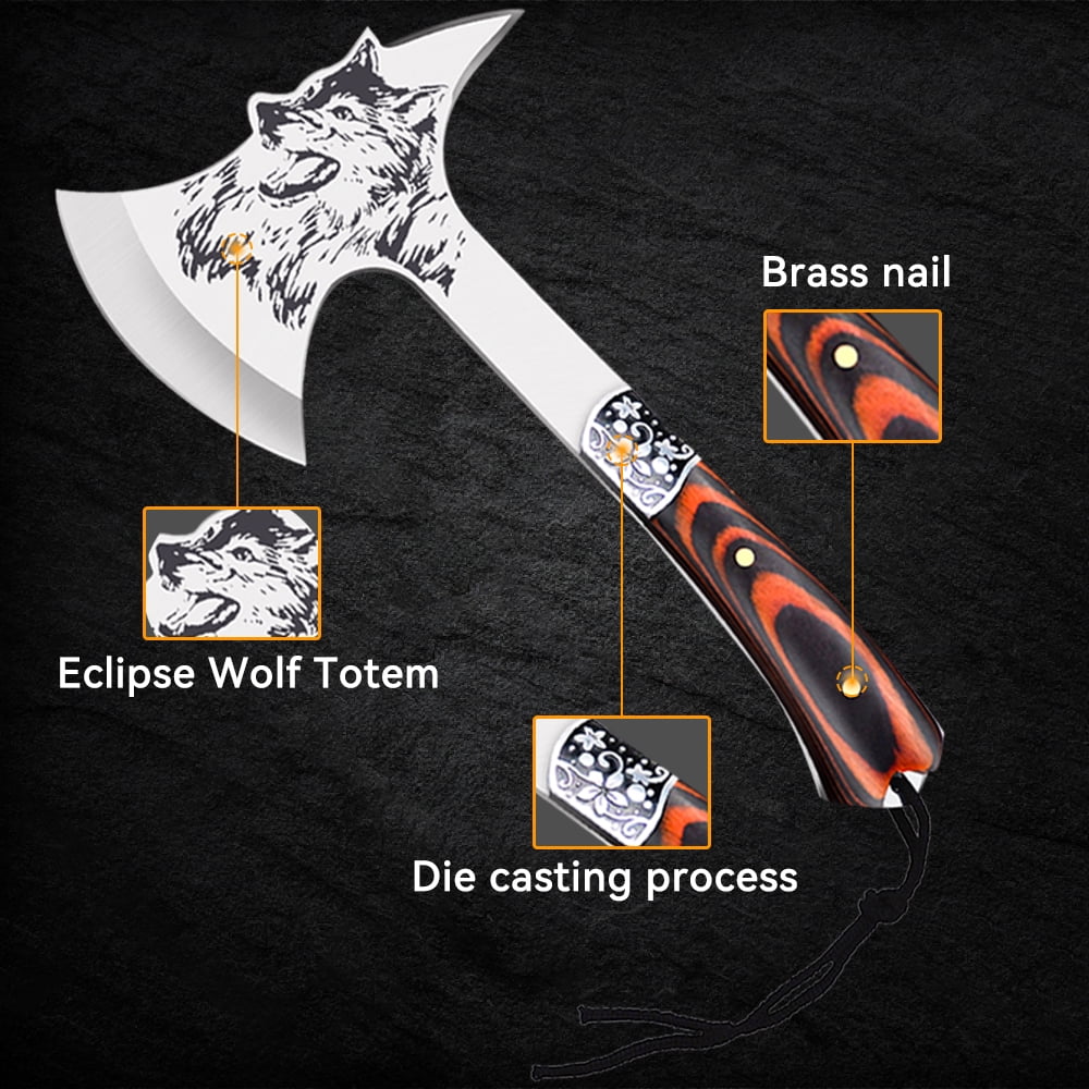 Camping Hatchet with Sheath Stainless Steel Wood Handle D305