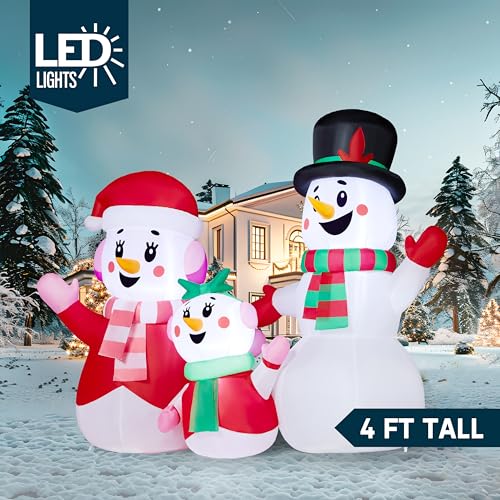 4 FT Christmas Inflatables Snowman Family with Build-in LEDs N120