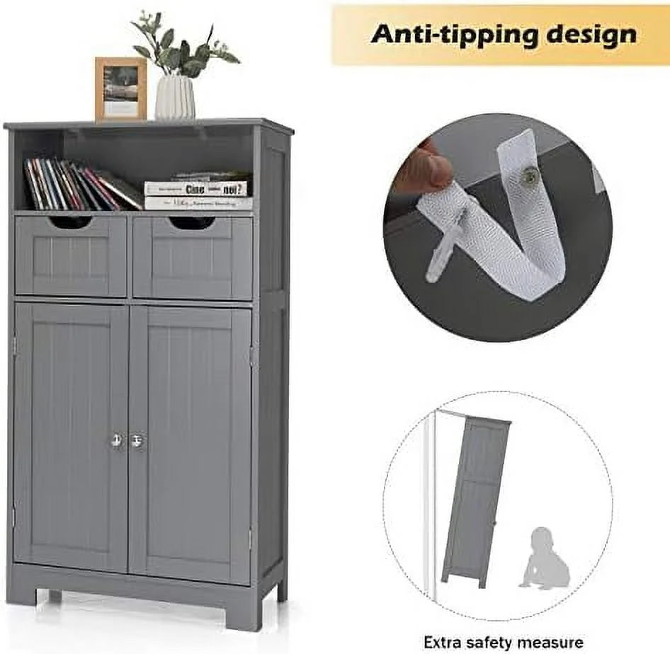 Grey Bathroom Floor Cabinet with 2 Doors and 2 Drawers I2252