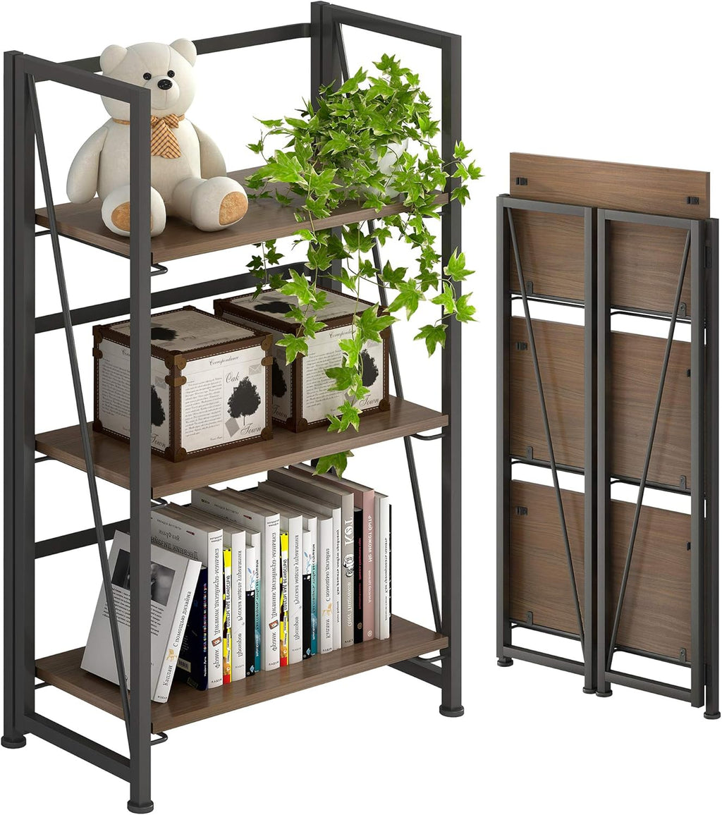 3 Tiers Folding Bookshelf Storage Shelves Bookcase M91012