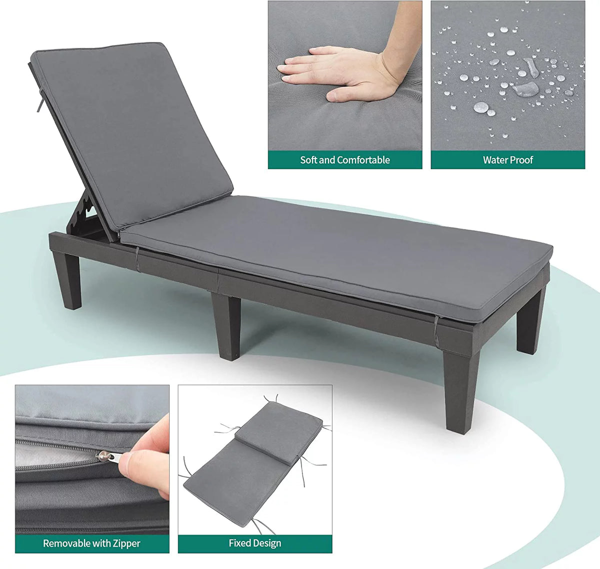 2 Pcs Adjustable Outdoor Chaise Lounge Chairs Set Black T2800