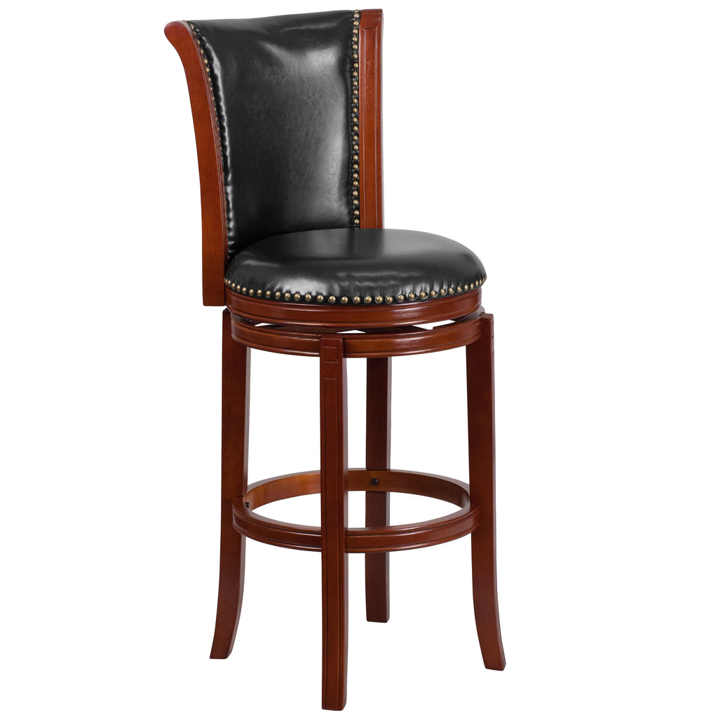 30'' High Dark Chestnut Wood Swivel Barstool Q65506