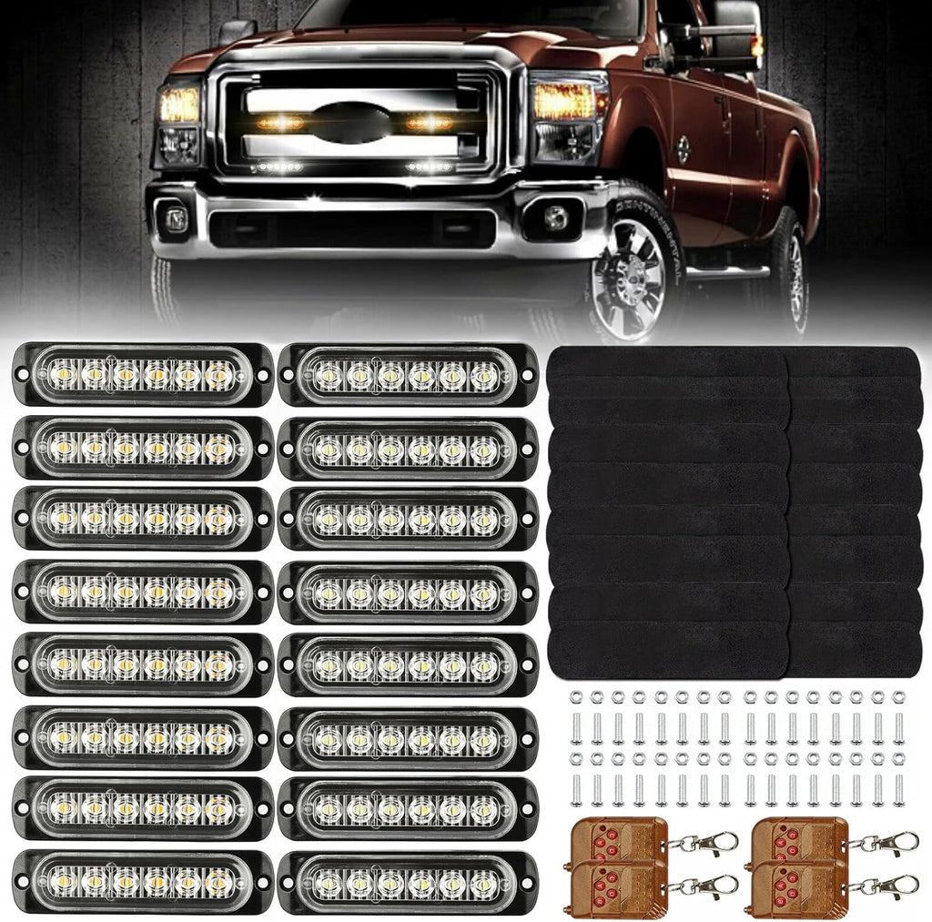 16Pcs LED Emergency Strobe Lights with Control Switch, Amber White, Pack of 2 I7577