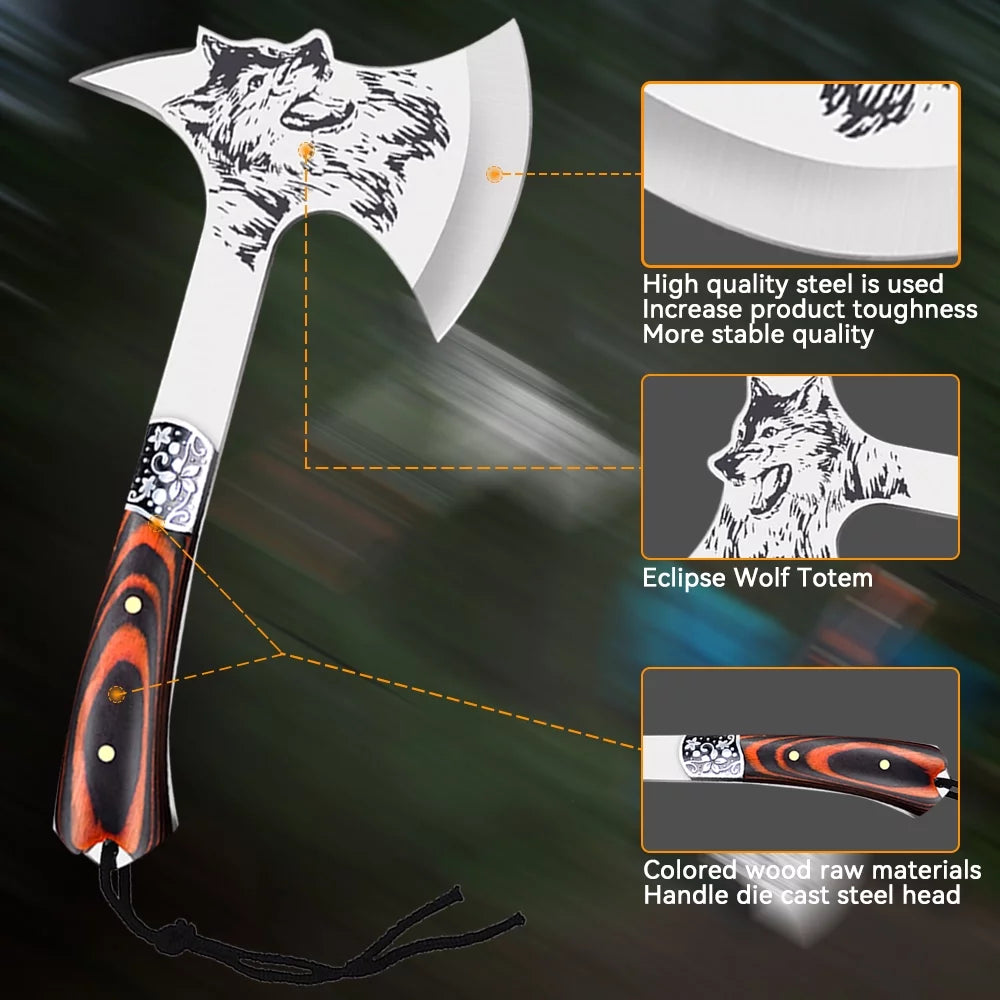 Camping Hatchet with Sheath Stainless Steel Wood Handle D305