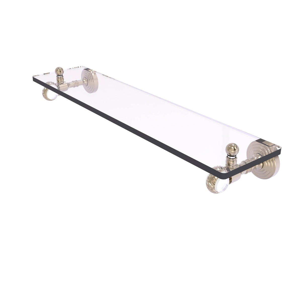 16 in. Glass Shelf with Twisted Accents Unlacquered Brass B9254