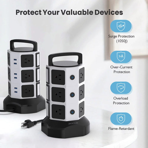 12 AC Outlets 6 USB Ports Power Strip Tower O156745