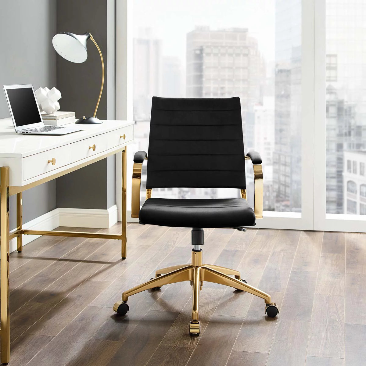 Black Velvet Computer Work Desk Chair U23730