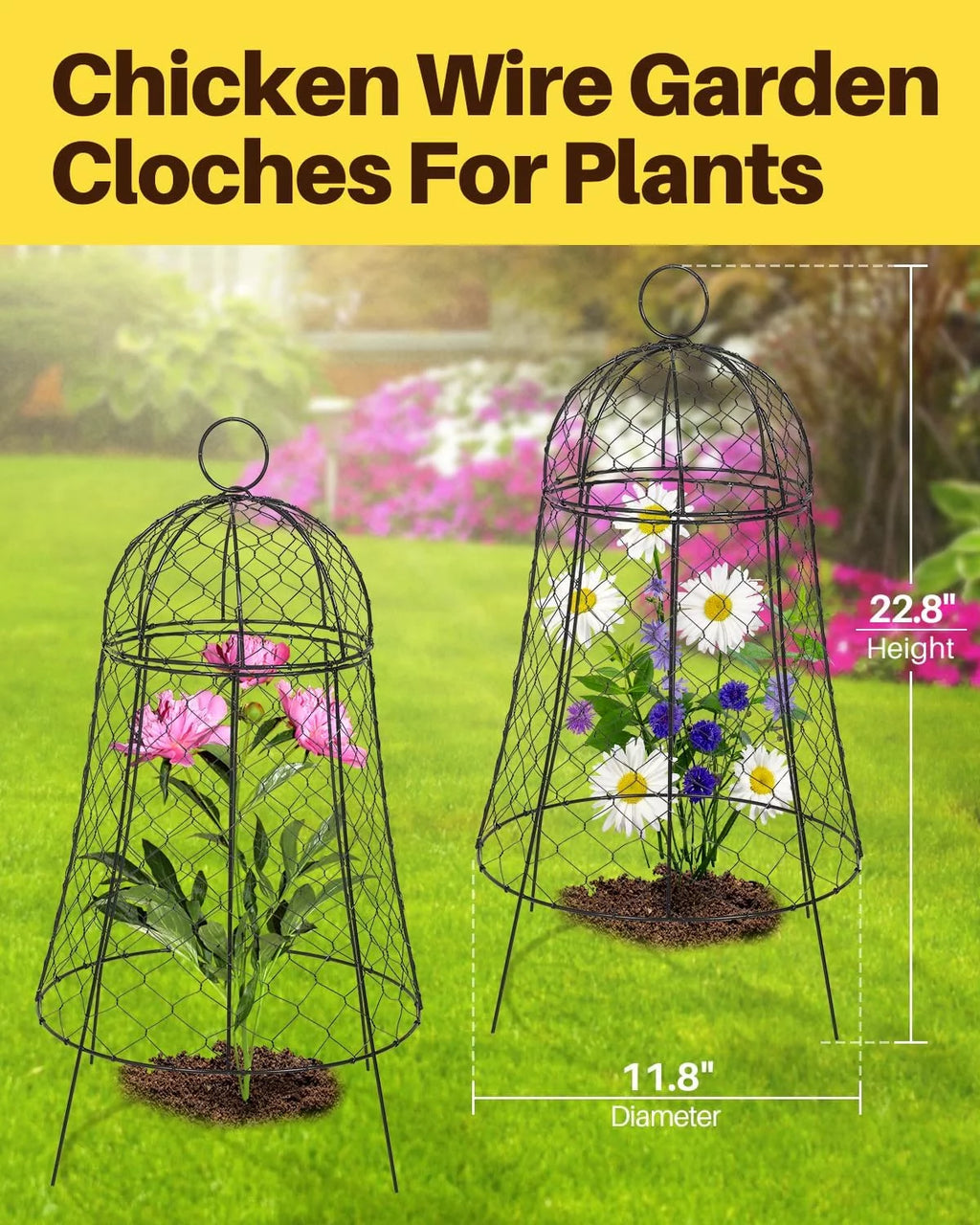 Chicken Wire Cloche 11.8''Dx22.8 H Black Metal 6 Pack E925395