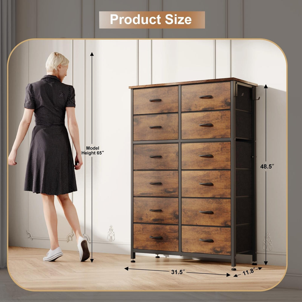 12 Drawer Tall Fabric Dresser Rustic Brown M95478
