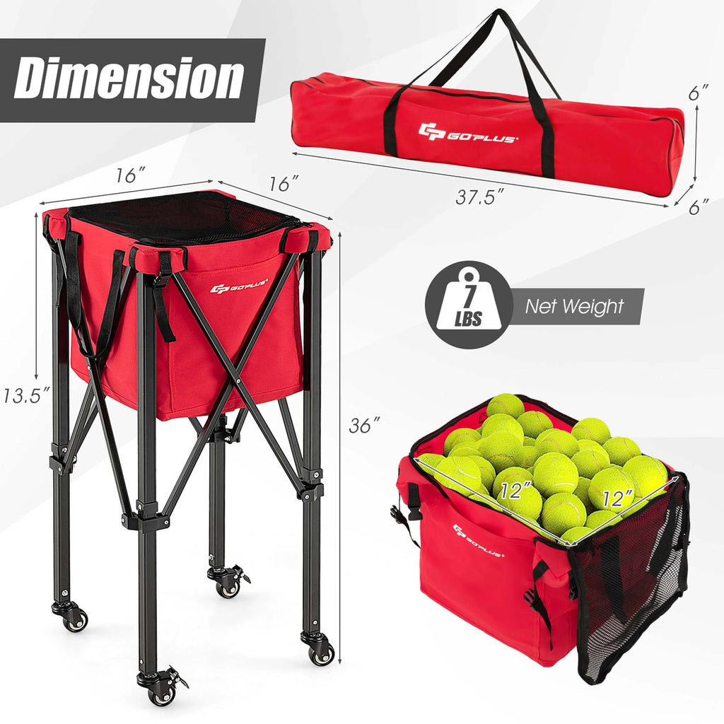 Foldable Tennis Ball Hopper Basket with Wheels & Bag Blue C56896