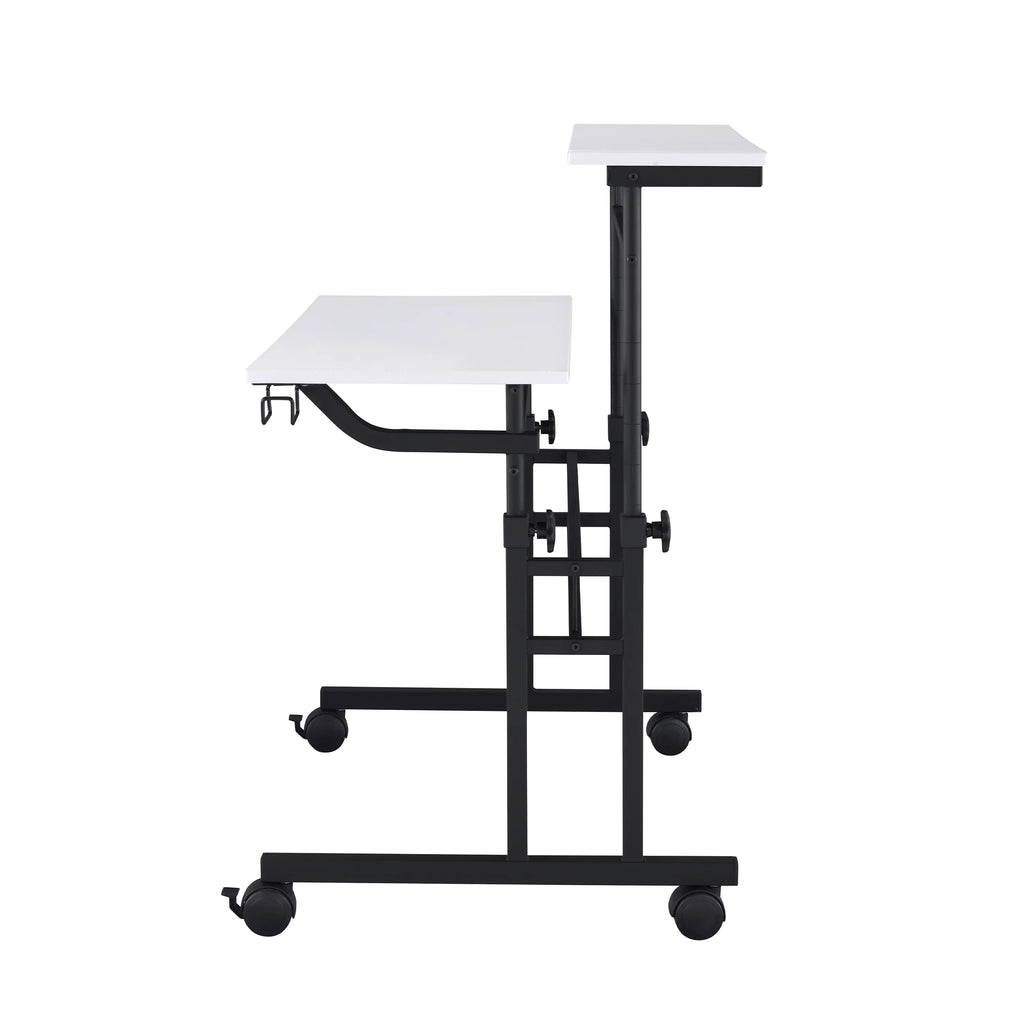 White Height Adjustable Rolling Writing Desk with Moveable Shelf F474