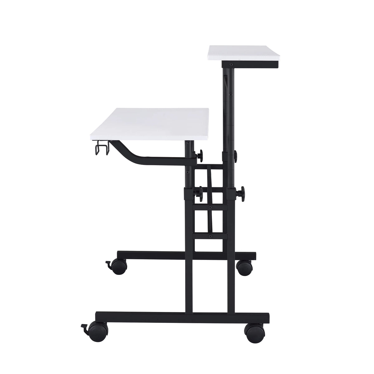 White Height Adjustable Rolling Writing Desk with Moveable Shelf F474