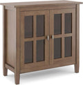 Rustic Natural Aged Brown Solid Wood Low Storage Cabinet with 2 Adjustable Shelves and Tempered Glass Door C63117