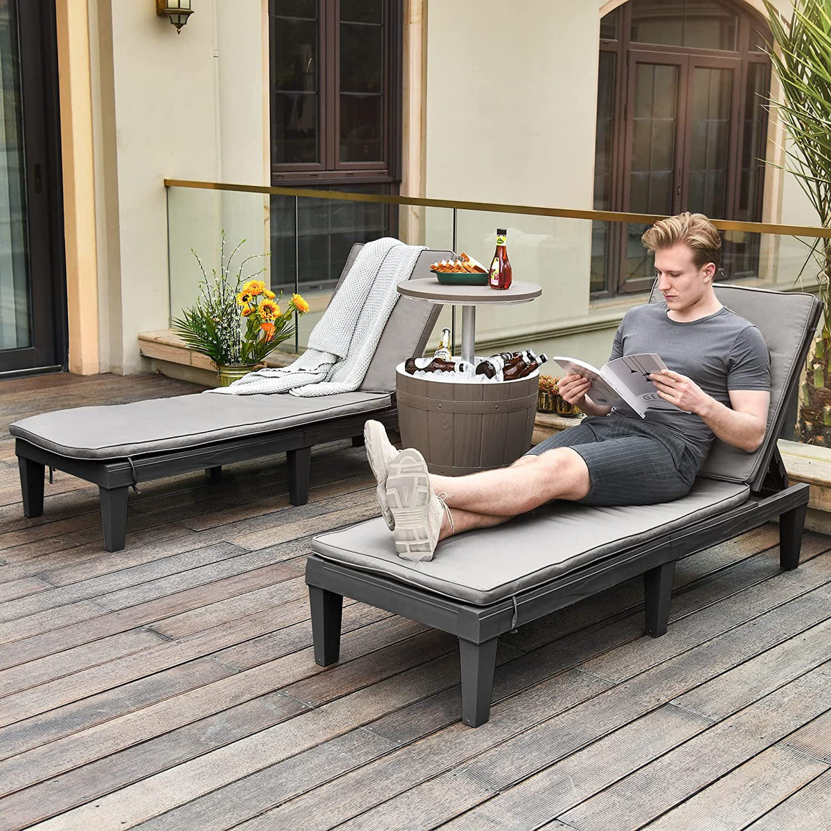 2 Pcs Adjustable Outdoor Chaise Lounge Chairs Set Black T2800