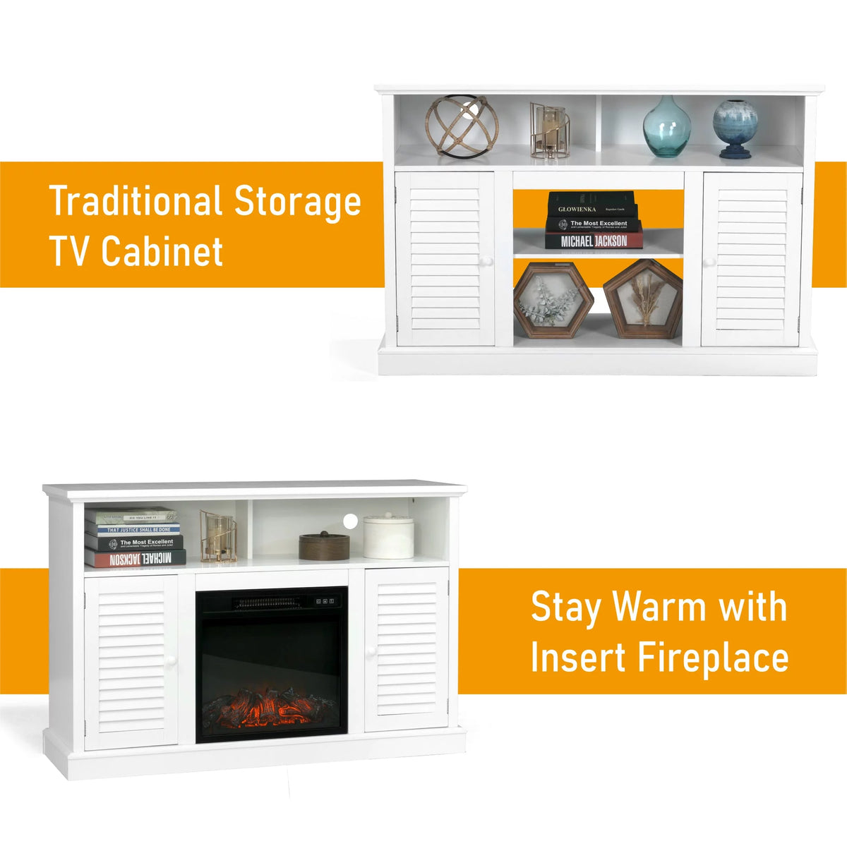 White Electric Fireplace TV Stand E47614