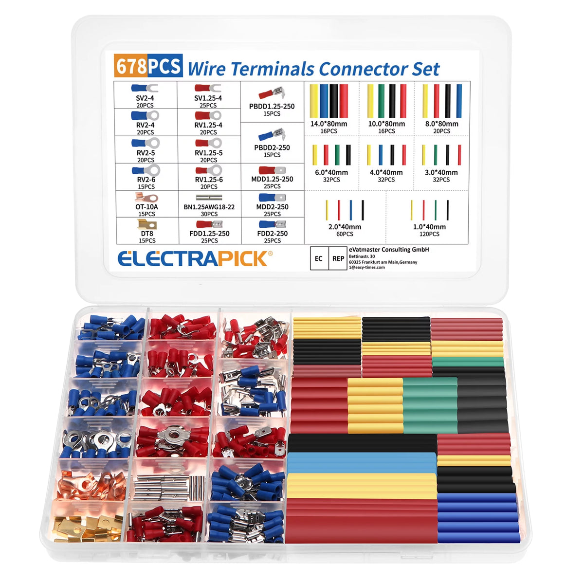 678Pcs Electrical Connector Kit Crimp Terminal Heat Shrink Tube Wire Connectors T575