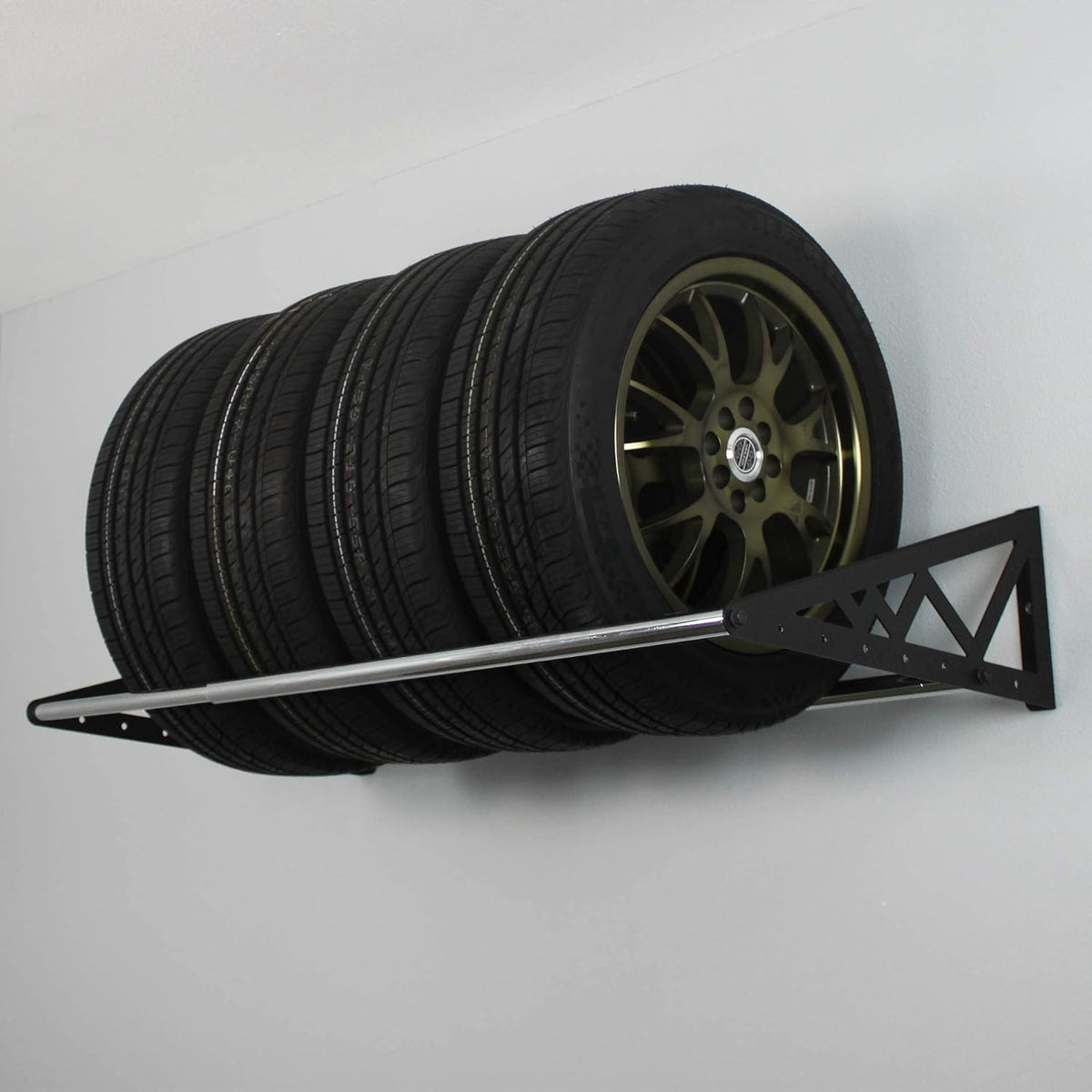 Adjustable Wall Mounted Tire Rack, Heavy Duty Steel, Black X7154