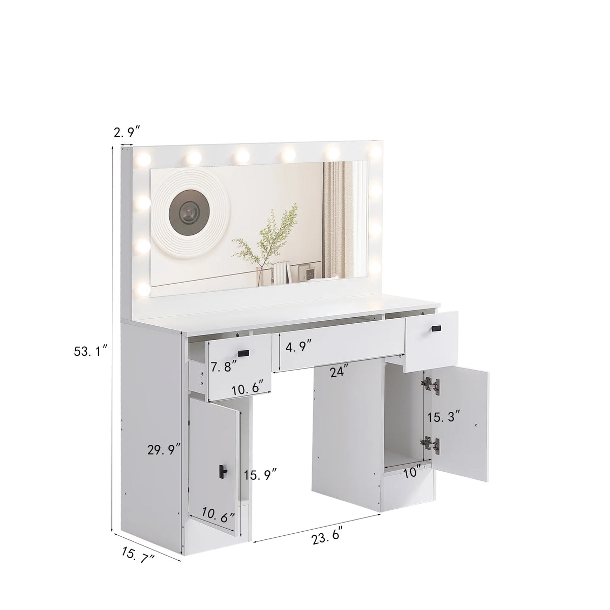 White Makeup Vanity Table with Lighted Mirror and 3 Drawers A3038