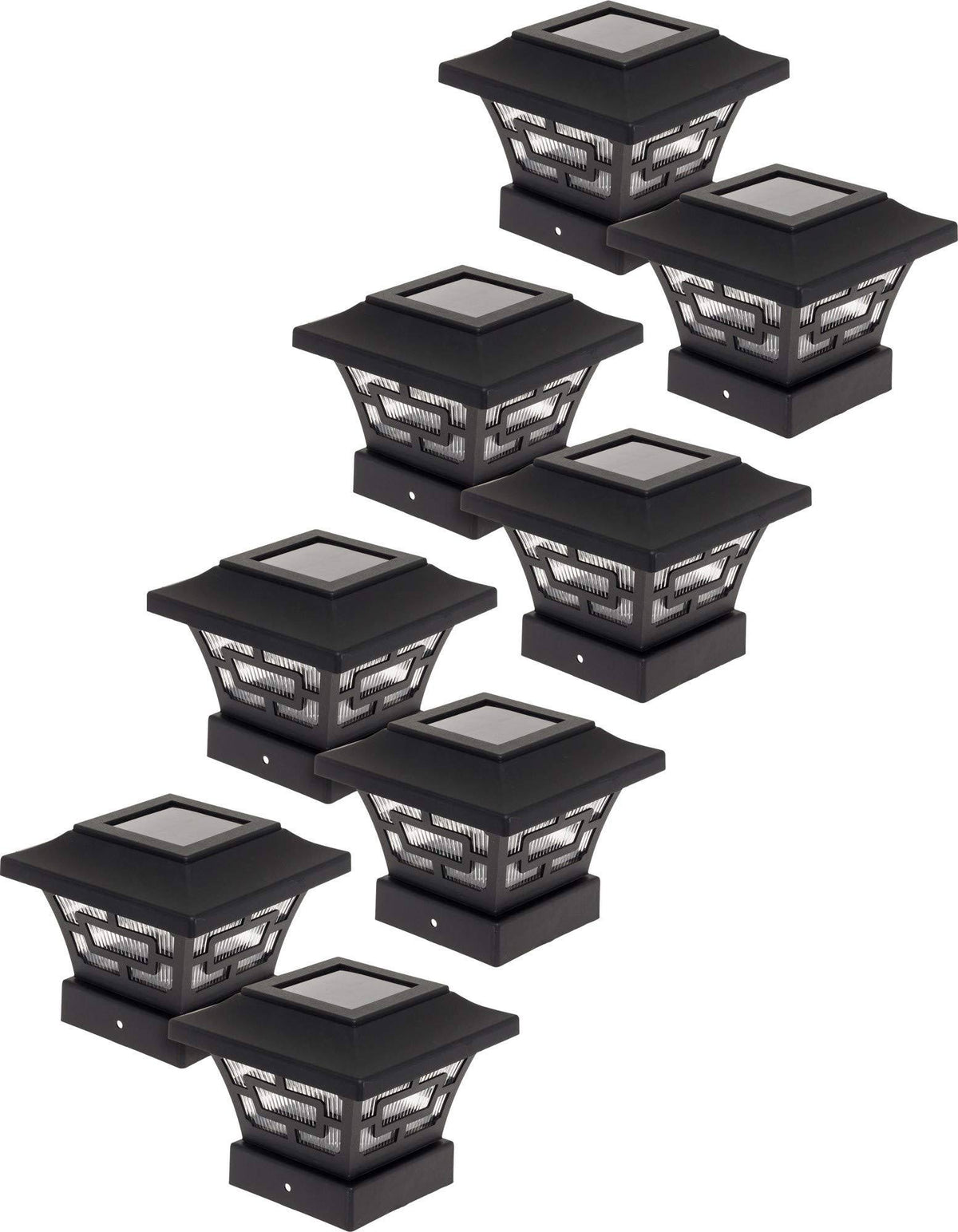 Black 8 Pack Solar Fence Post Cap Lights for 4x4 Wood Posts W540
