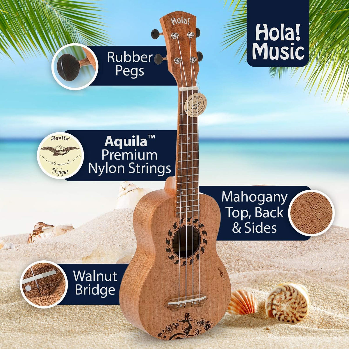 Mahogany Soprano Ukulele Bundle with Padded Gig Bag Y508