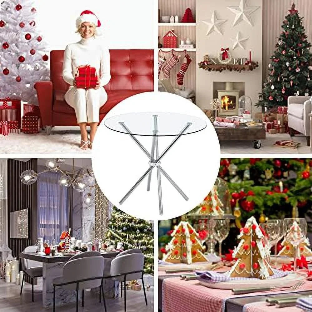 Round Glass Dining Table with Clear Tempered Glass Top 4 Chrome Legs Q885921