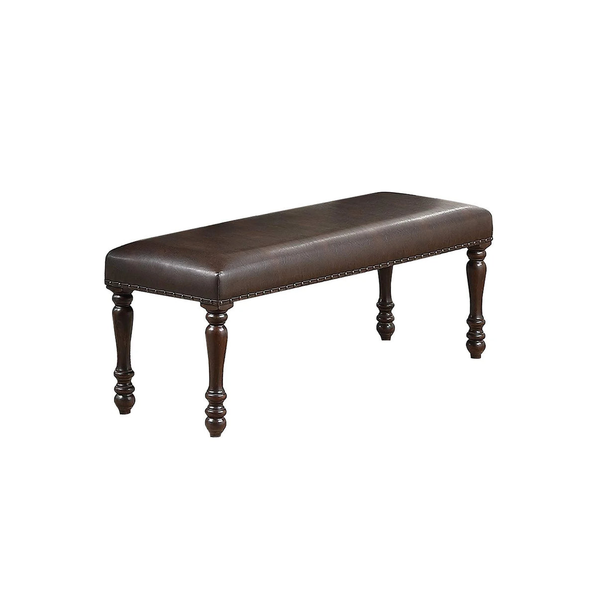 Cherry Finish Faux Leather Bench Z10109