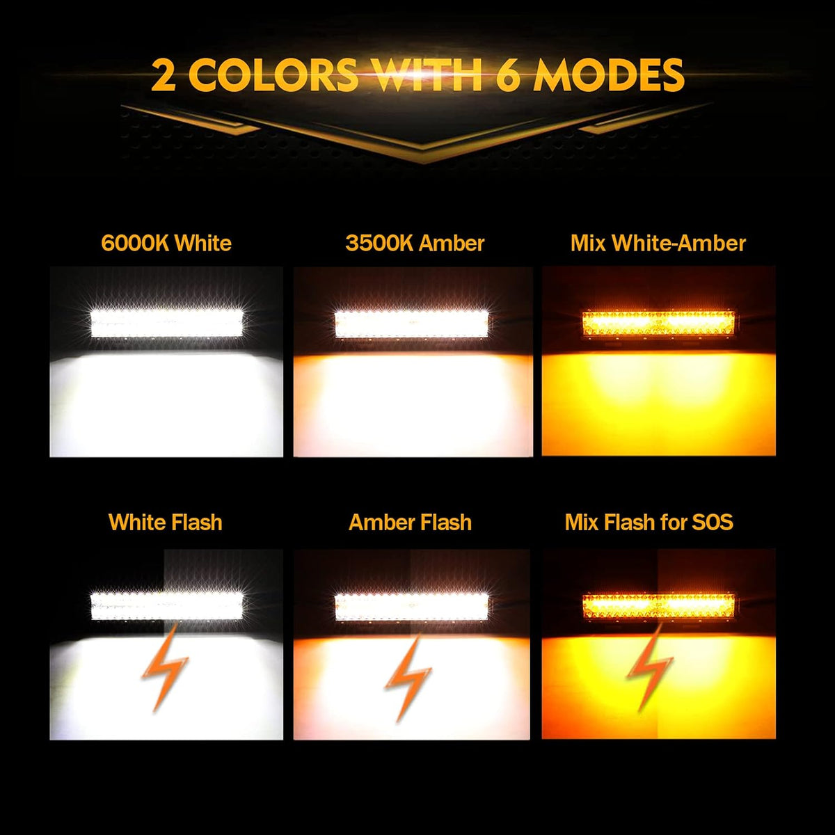 LED Amber Light Bar 12Inch 300W Spot Flood Combo Dual Color Offroad Light Bar Pack of 2 O15305