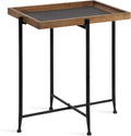 Rustic Brown Wood and Slate Side Accent Table with Black Iron Metal Base D47678