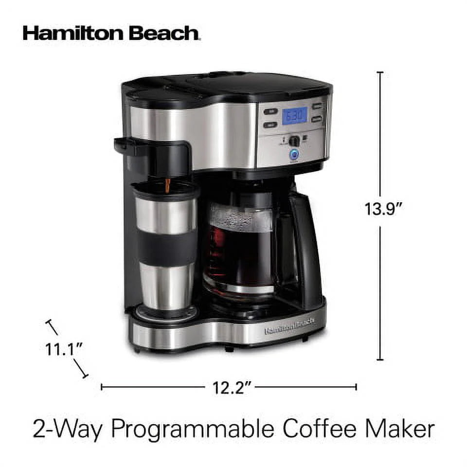 2-Way Coffee Maker, Single-Serve or 12 Cups, Glass Carafe, Black X573