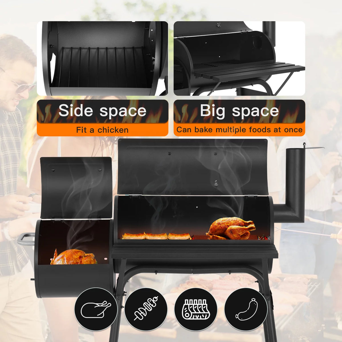Charcoal BBQ Grill Portable Offset Smoker D298538