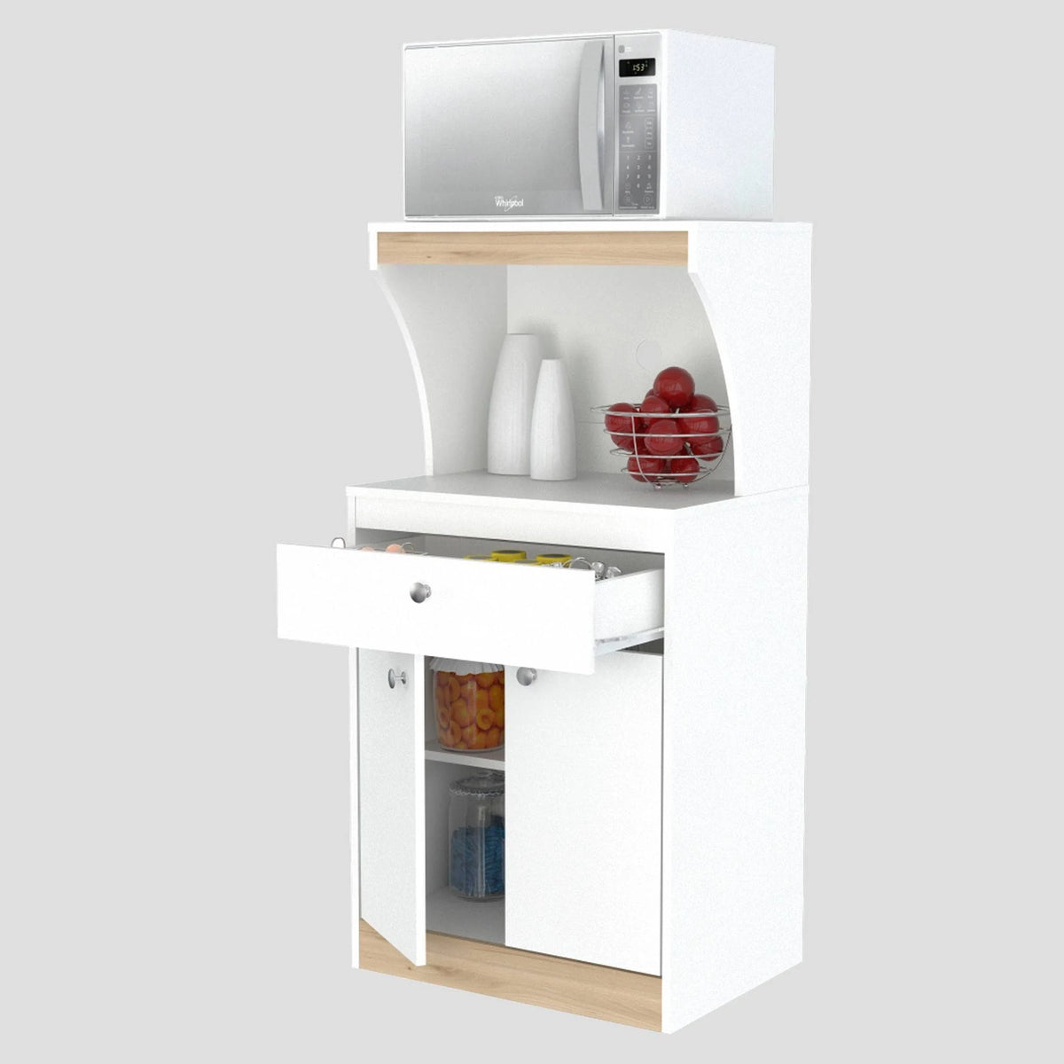 White and Vienes Oak Microwave Cabinet V2731