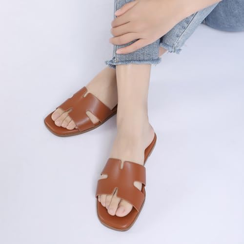 Women's Leather Slip On Flat Sandals W49494