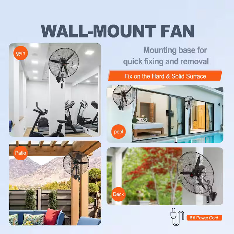 Wall-Mount Misting Fan 30 in. 3-Speed 9500 CFM Waterproof Oscillating Industrial Wall Fan X4467
