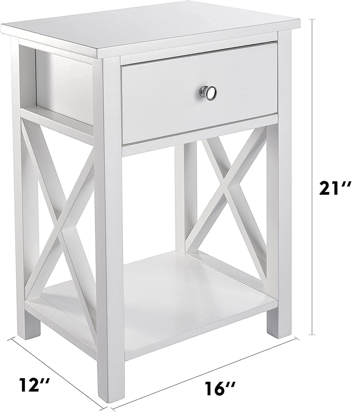 White Wooden Side End Table with Bin Drawer Set of 2 R304