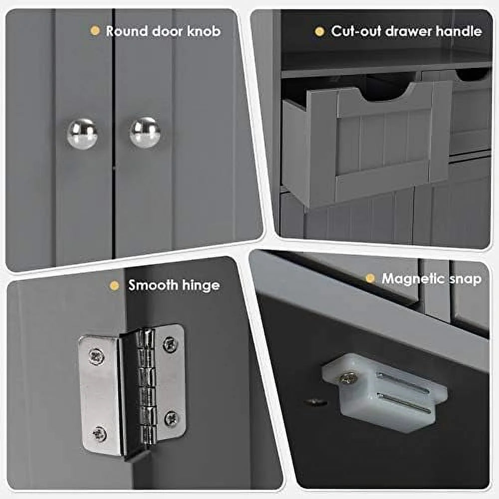 Grey Bathroom Floor Cabinet with 2 Doors and 2 Drawers I2252
