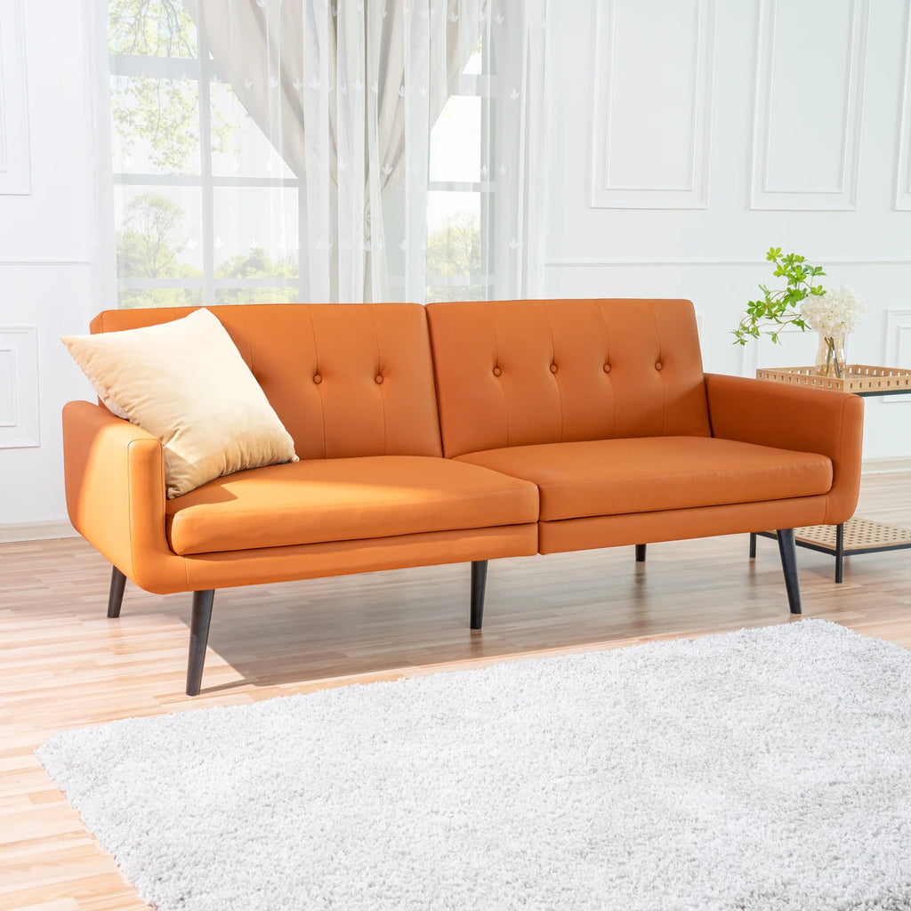 Caramel Air Leather Futon Sofa Bed U98377