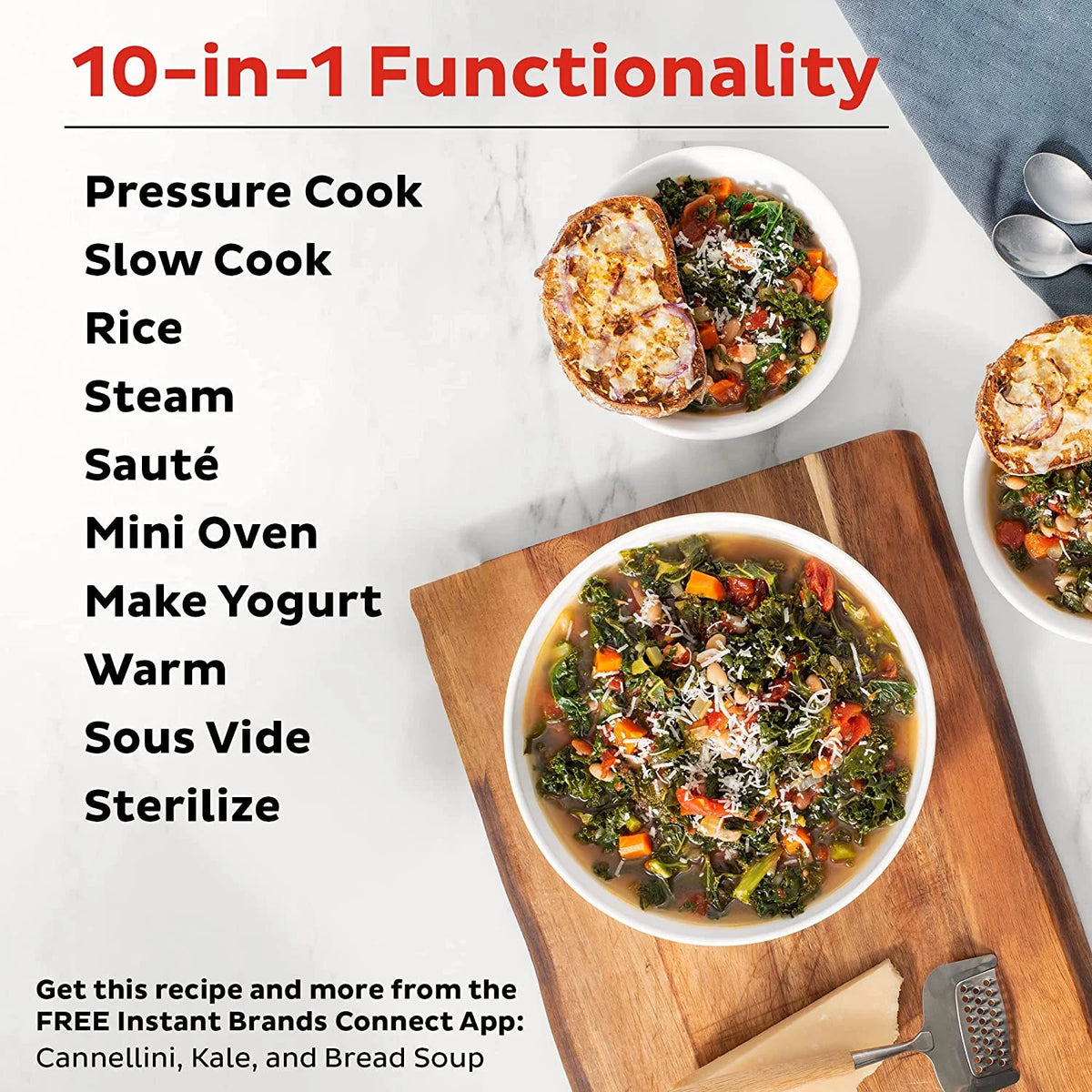 10-in-1 Slow Cooker, Rice/Grain Cooker, 8 Quart Ceramic Non Stick Inner Cooking Pot T3905