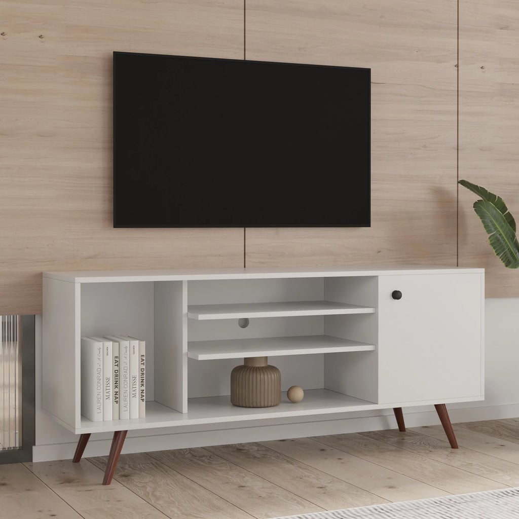 White Particle Board TV Stand with Storage and 2 Shelves K7993