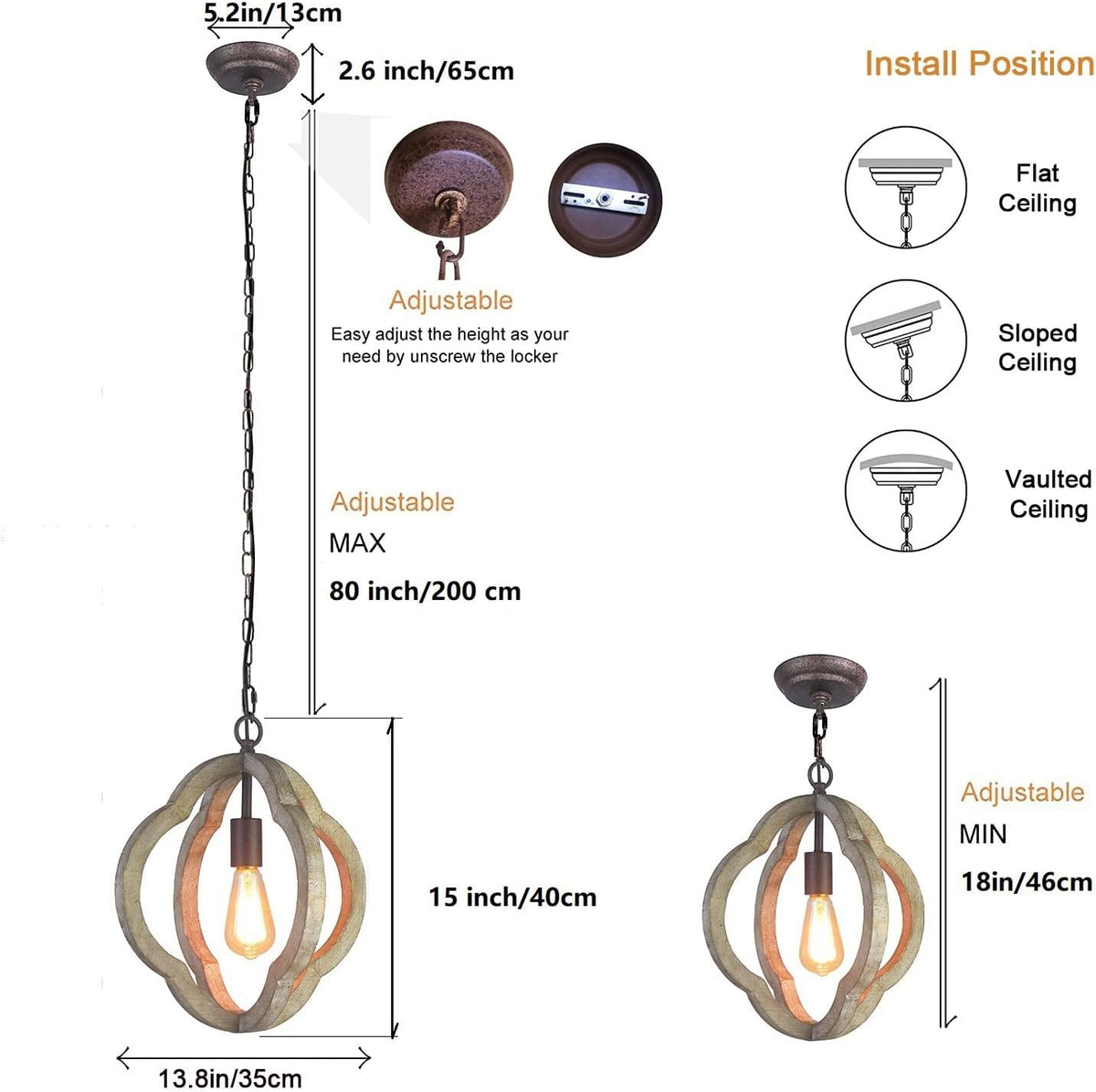 Wooden Iron Chandelier 4 Candle Holder G231074