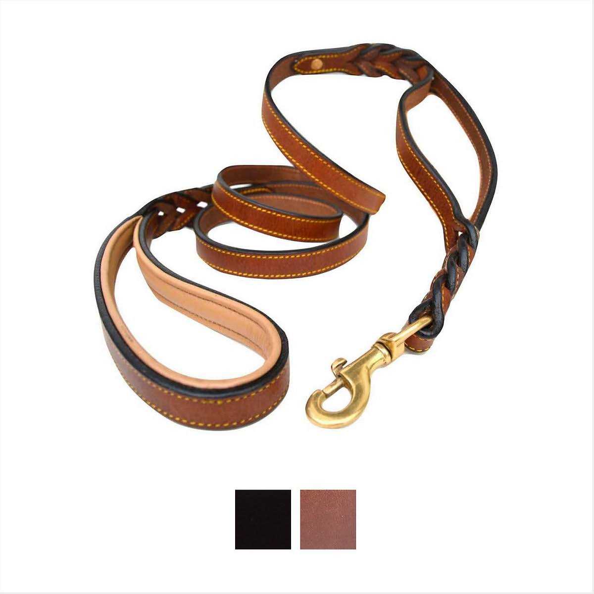 6 Foot Braided Leather Dog Leash with Traffic Handle G33340