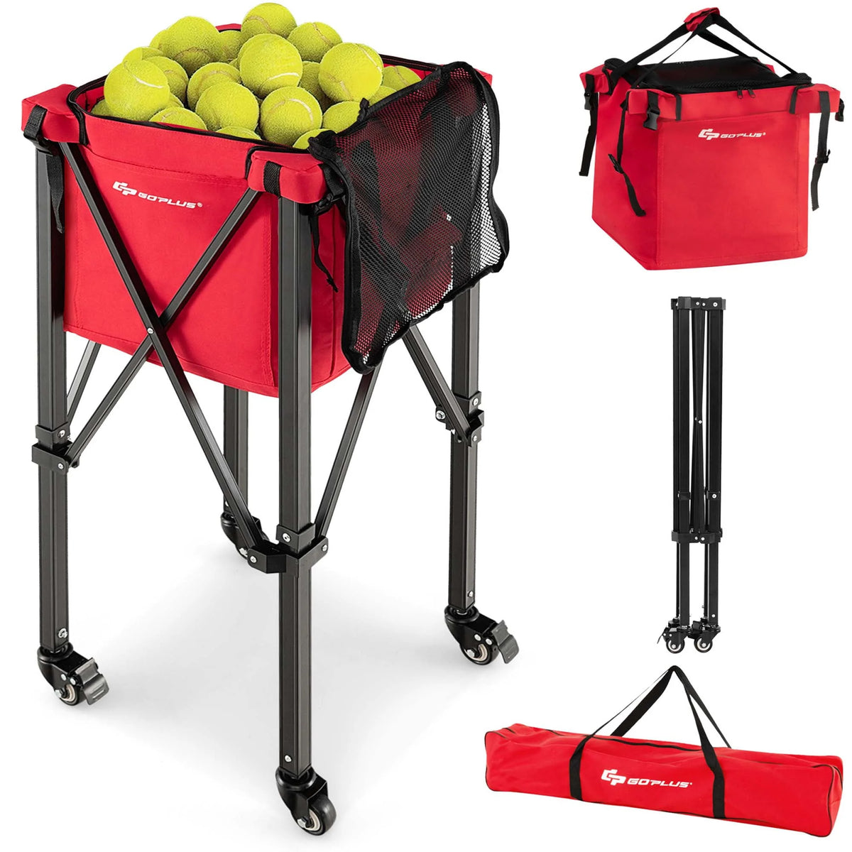 Foldable Tennis Ball Hopper Basket with Wheels & Bag Blue C56896