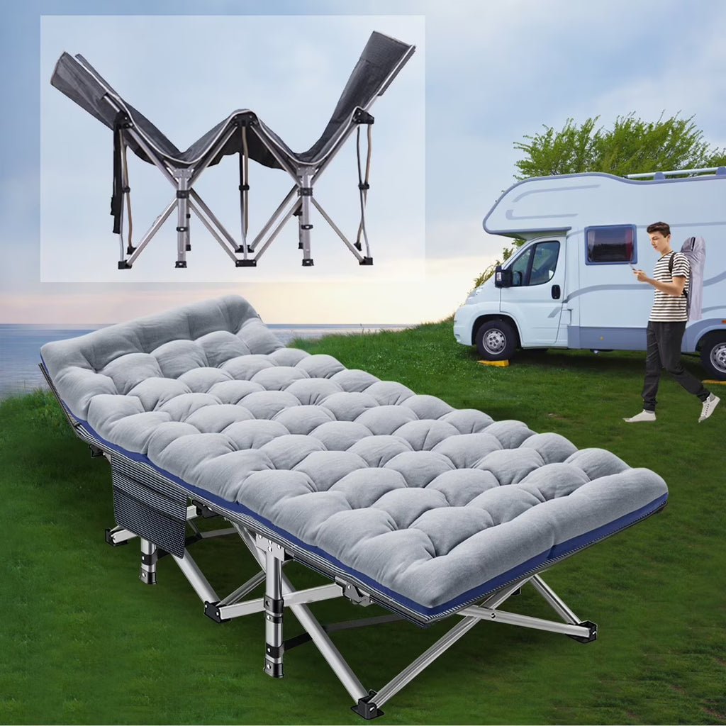 Folding Camping Cot with Thick Mattress, Double Layer Oxford, Carry Bag I187604