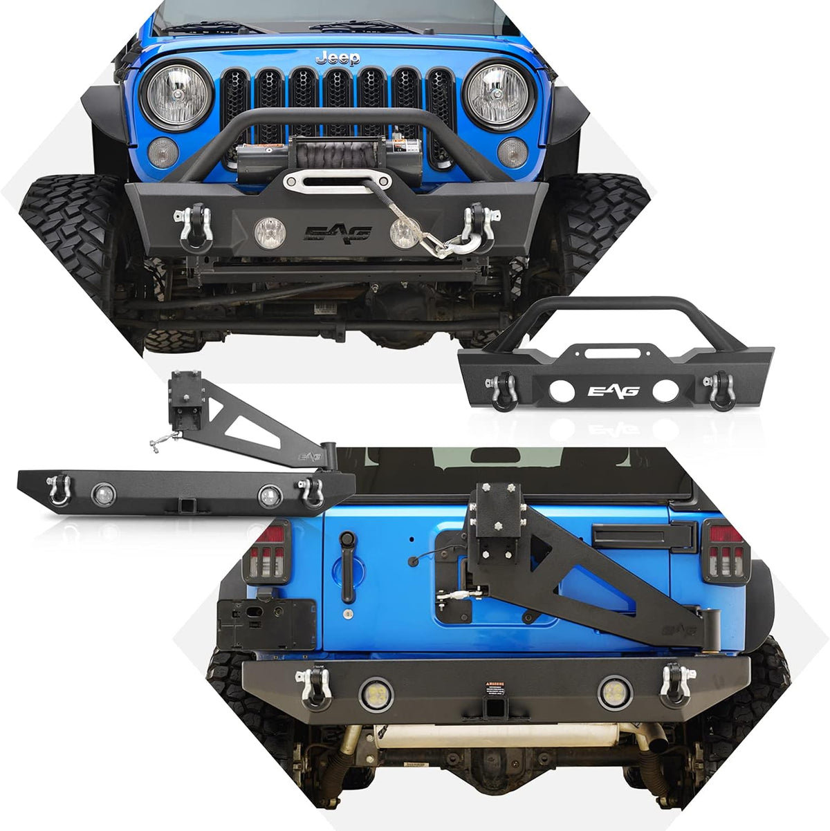 Stubby Front Bumper and Rear Bumper with Tire Carrier Combo T2572