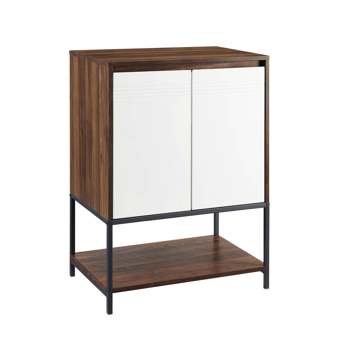 2 Door Accent Cabinet with Lower Shelf Dark Walnut Solid White J716398